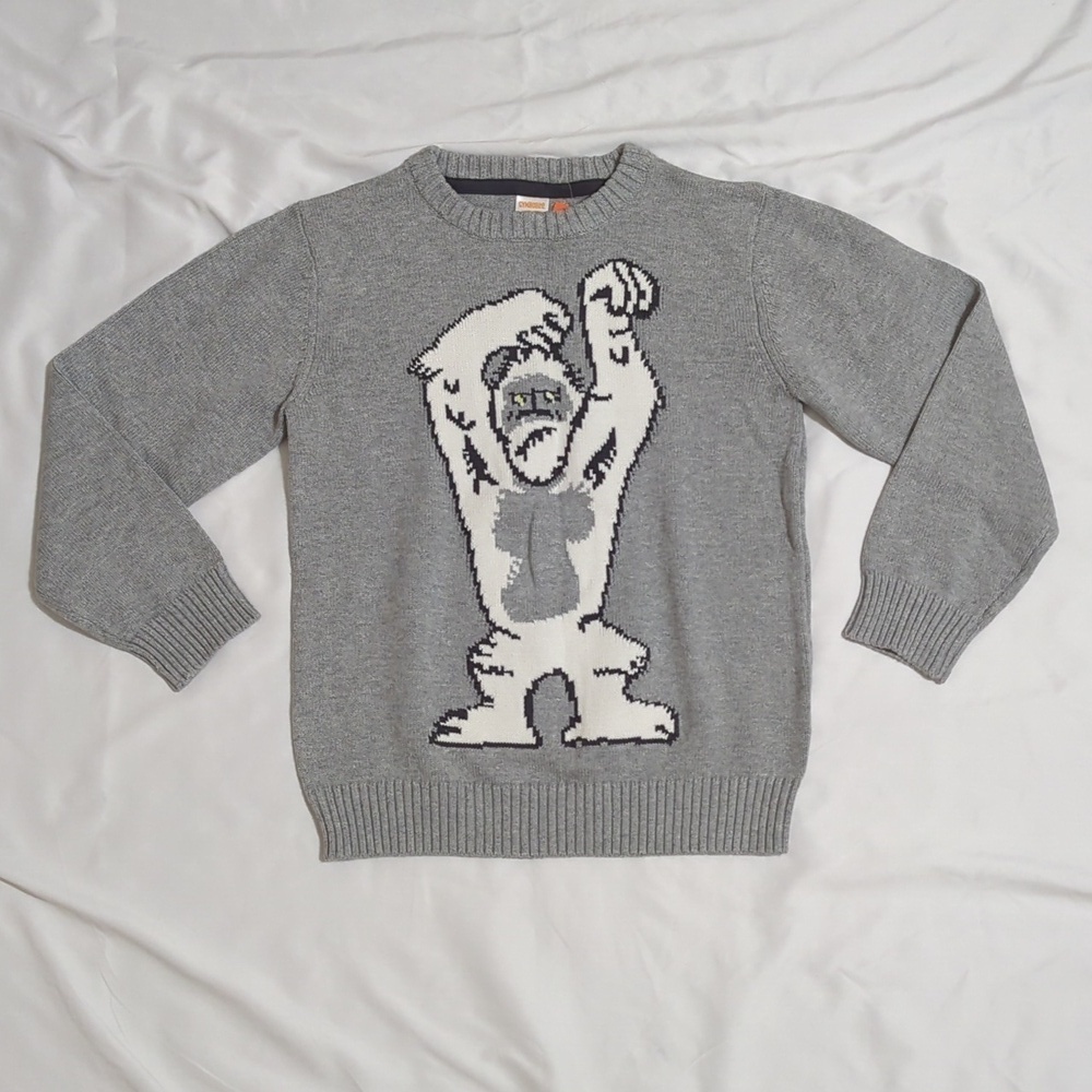 Gymboree Yeti Abominable Snowman Boy's Pullover Sweater, Color Grey/White Sz M